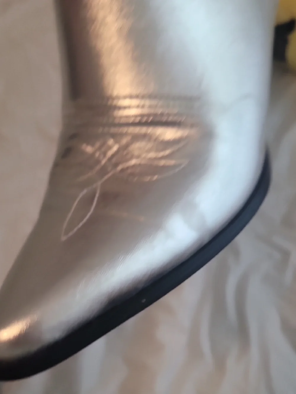 Silver Western-Style Mid-Calf Boot with Embellished Stitching - Picture 5 of 7